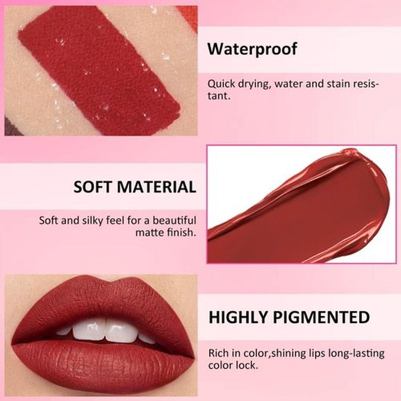 JUAAZIN Dark Red Brown Matte Liquid Lipstick, With Highly Pigmented and Rich Colors Lip Gloss, Long-Lasting Wear Non-Stick Cup Not Fade Waterproof Lipstick Makeup for Women(Dark Red Brown 16#)