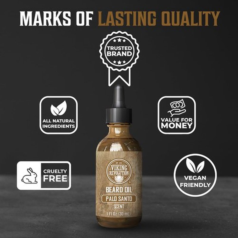 Viking Revolution Palo Santo Beard Oil for Men - Natural Mens Beard Oil with Argan Oil and Jojoba Oil - Beard Softener, Strengthens and Moisturizes - Beard Conditioner for Men (Palo Santo, 1 Pack)