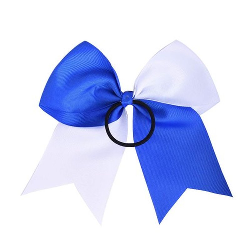 DEEKA 12PCS 8" Two Toned Large Cheer Hair Bows Ponytail Holder Handmade for Teen Girls Softball Cheerleader Sports-Royal Blue/White