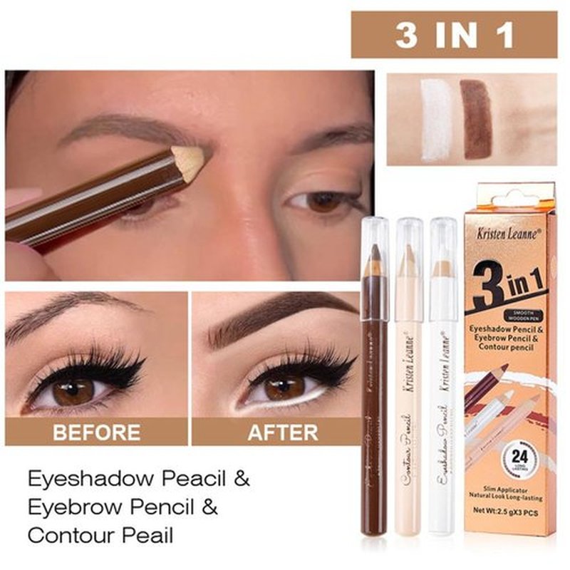 Eyebrow Pencil Eyebrow Lift Highlighting Pencil, Contour Pencil Set Highlighter Stick, Eyeliner, -3 Eye Makeup Pencil Set, Fill & Define Eyebrows, For Women (03# Dark Coffee)