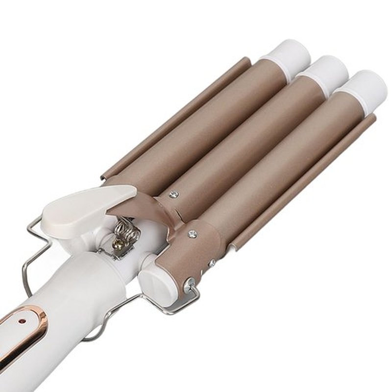 Curling Iron, Wavy Curling Wand 3 Barrel Hair Crimper Dry and Wet Use Ceramic Heating Hair Styling Curler Golden Curling Iron Crimping Iron for Hair Waver Crimpers Hair Tool (US