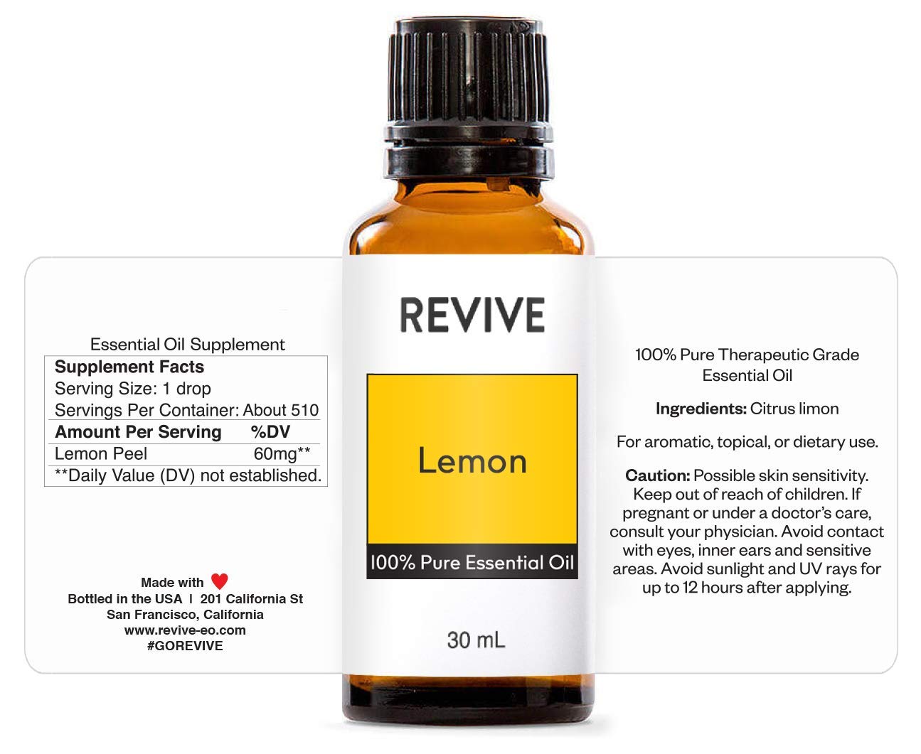 Lemon Essential Oil 30mL by Revive Essential Oils - 100% Pure Therapeutic Grade, for Diffuser, Humidifier, Massage, Aromatherapy, Skin & Hair Care