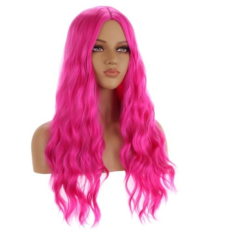 BERON Hot Pink Wig Long Curly Wig Hot Pink Wigs Long Wavy Wig Rose Pink Wigs for Women Synthetic Wig for Daily Party