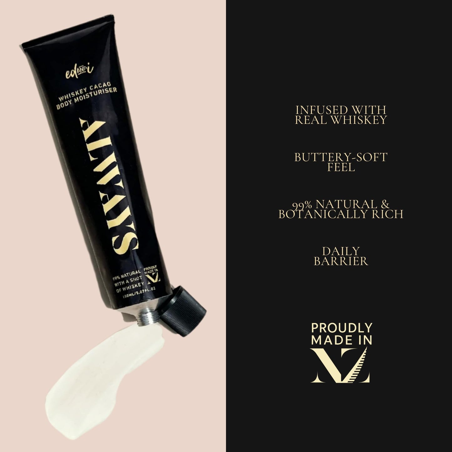 ed&i ALWAYS Moisturizer Body Lotion, Skin Lotion for dry, dull or aging Skin, Smoothing Body butter for all, Hydration Support for Daily Moisturizing - Whiskey Cacao Buttery 5.07 oz