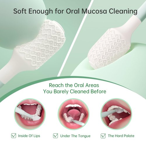 Tongueclear Silicon Oral Care Swabs and Disposable Dental Wipes Kit | Oral Cavity Cleaning Mouth Swab | Gum Massager with Air Bag (1 Silicon Swab&60 Wipes)…