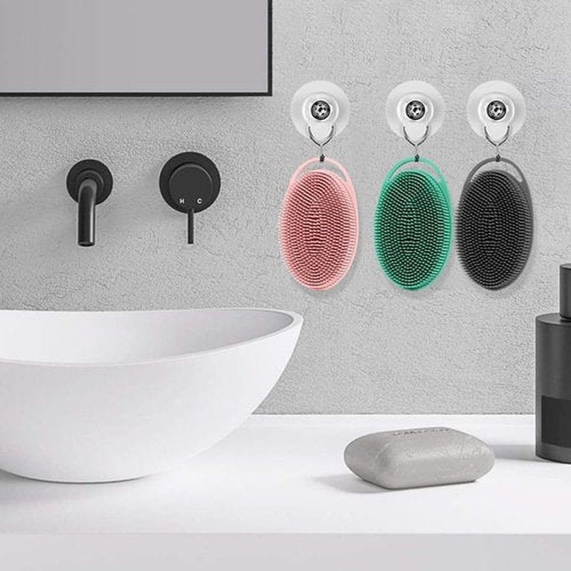 Soft Silicone Body Scrubber 3 PCS Silicone Body Shower, Silicone Loofah 2 in 4 Bath and Shampoo Brush, Body Scrubber Shower Cleaning Exfoliating Use for Sensitive Skin, Lather Well, Black,Pink,Green