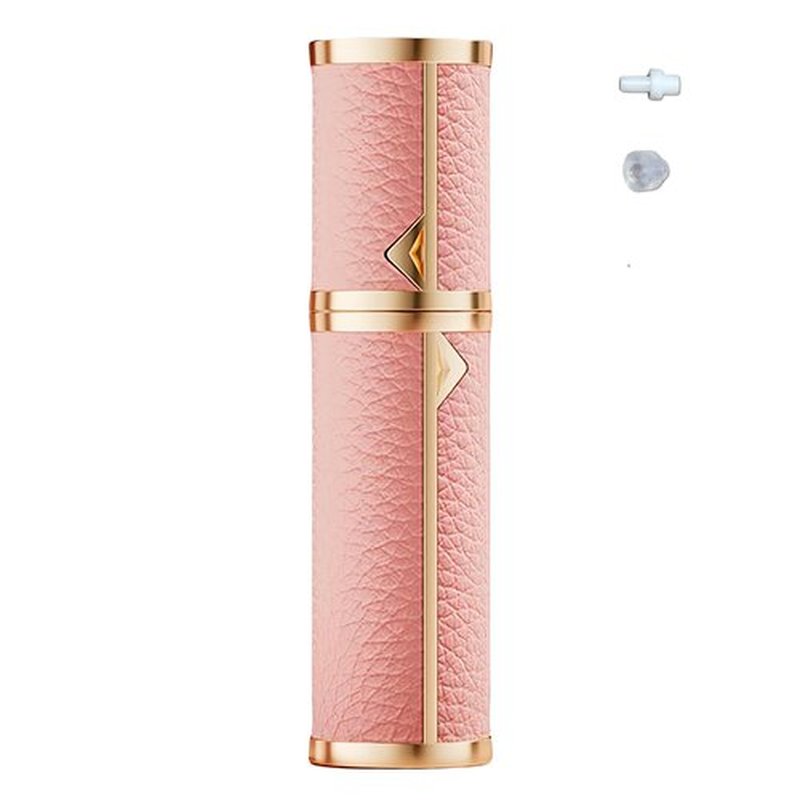 Fiwecos Perfume Travel Refillable Bottle Cologne Portable Atomizer Genuine Leather Fragrance Scent Sprayer Pump Fill from Bottom Mini Pocket Size 5ml for Travel Essentials & Best Gift (Pink)