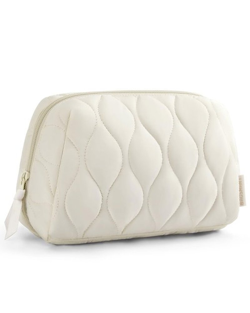 BAGSMART Makeup Bag, Travel Cosmetic Bag, Puffy Padded Make Up Bag for Women, Makeup Organizer Case, Wide-open Pouch Purse, Travel Essentials, Toiletries Accessories Brushes, Beige