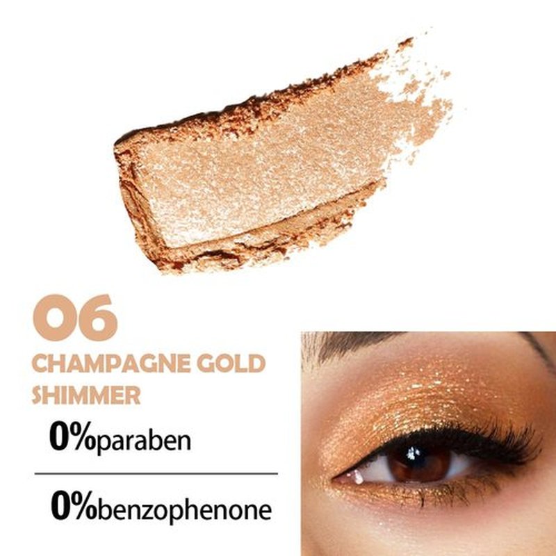 Eyeshadow Single Glitter, High-Pigment Monochrome Eye Shadow Pressed Powder, Everyday Velvety Silky Eye Makeup Looks, Professional Long-Lasting Waterproof Single Eyeshadow Palette, Champagne Gold 06