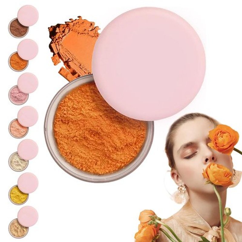 Blurring Setting Powder, Upgrade Pink Setting Powder Makeup Waterproof Setting Powder for All Skin Tones (Orange, L)