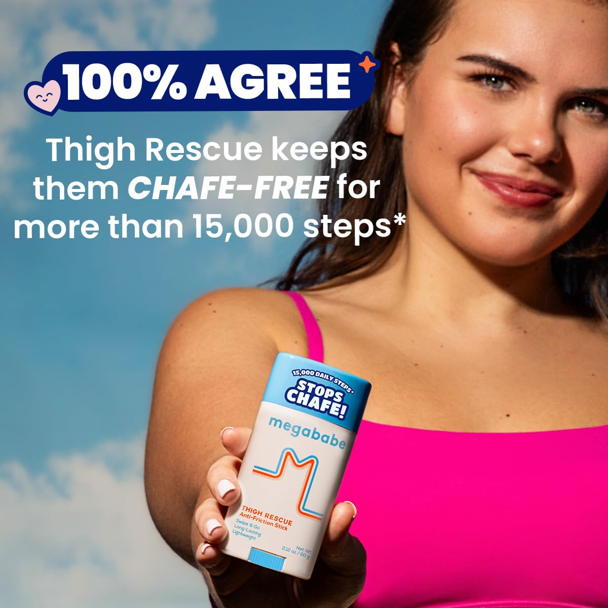 Megababe Thigh Rescue Anti-Chafe Stick | Prevents skin chafe & irritation | Thighs, arms, bra-lines & more | Summer and Hot Weather Essentials | 2.12oz (Pack of 1)