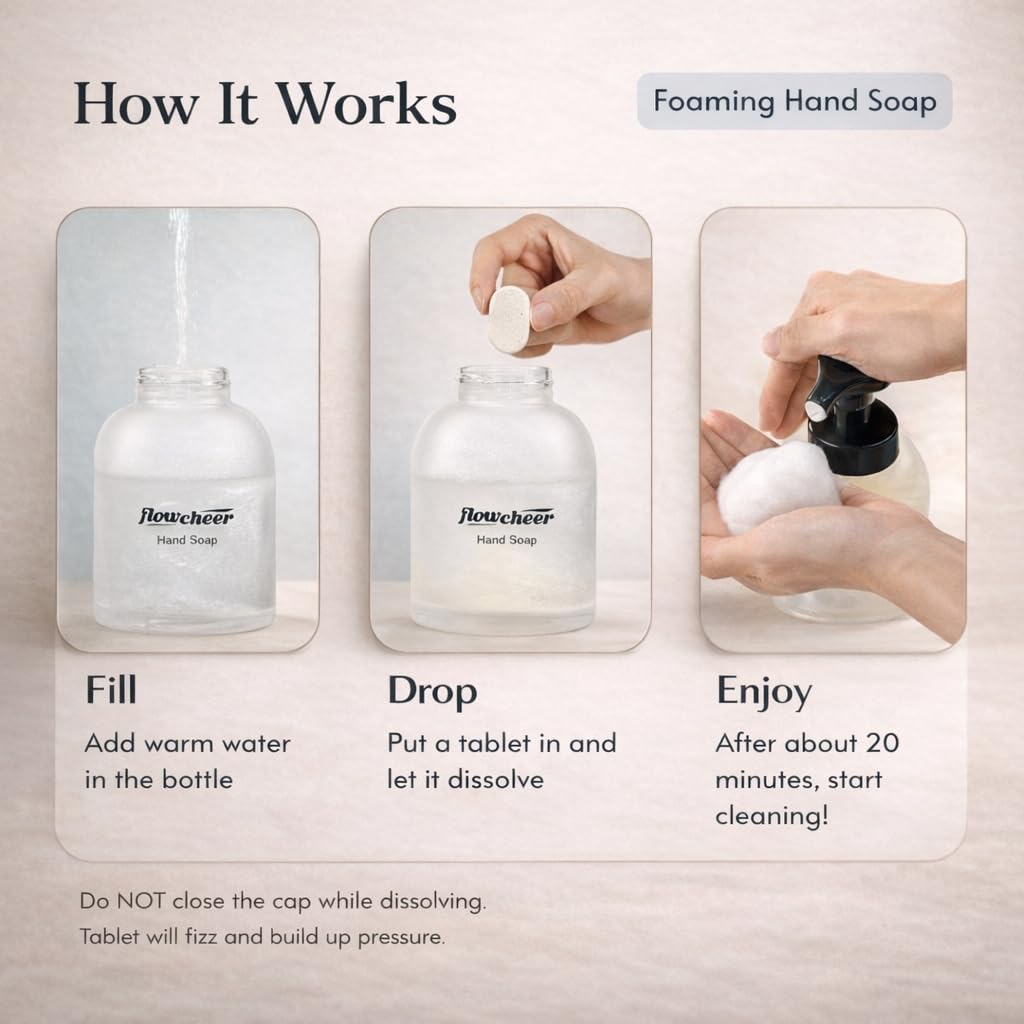 flowcheer Foaming Hand Soap Refill Tablets, Vanilla Fragrance, 12 Pack