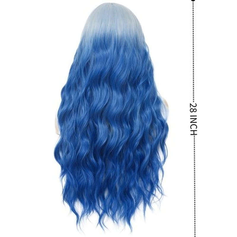 Tseses Blue White Long Wavy Women Wigs Middle Part Wigs for Women Synthetic Wig Daily Party Use (Ombre Blue)
