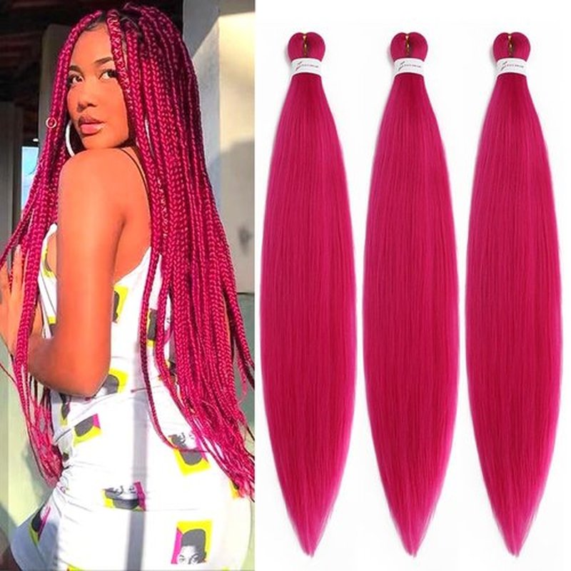 Xiaofeng 3 Packs/Lot Pre Stretched Braiding Hair Extensions for Women Crochet Braids Hair Light Pink 26 Inch Hot Water Setting Synthetic Fiber Braiding Hair Extensions for Girls100g/Pack (227C)
