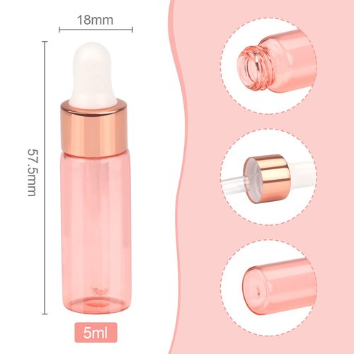 Wresty 15 Pcs Pink Glass Dropper Bottle Essential Oil Dropper Bottles Mini Glass Vials Cosmetic Liquid Container Perfume Aromatherapy Sample Bottles With Glass Eye Dropper (5ml(1/6oz))