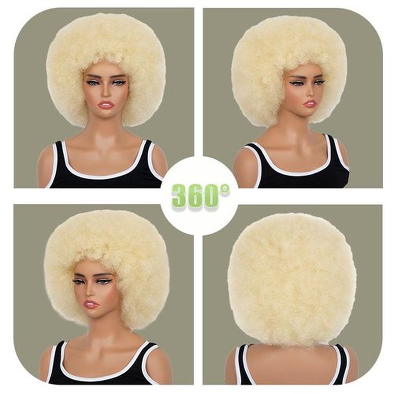 FYIMUYI Afro Wig - Soft 70s Afro Wig For Black Women Short Curly Afro Kinky Wig Large Bouncy And Soft Natural Looking Synthetic Wigs For Daily And Party Halloween Costume Use (# 613