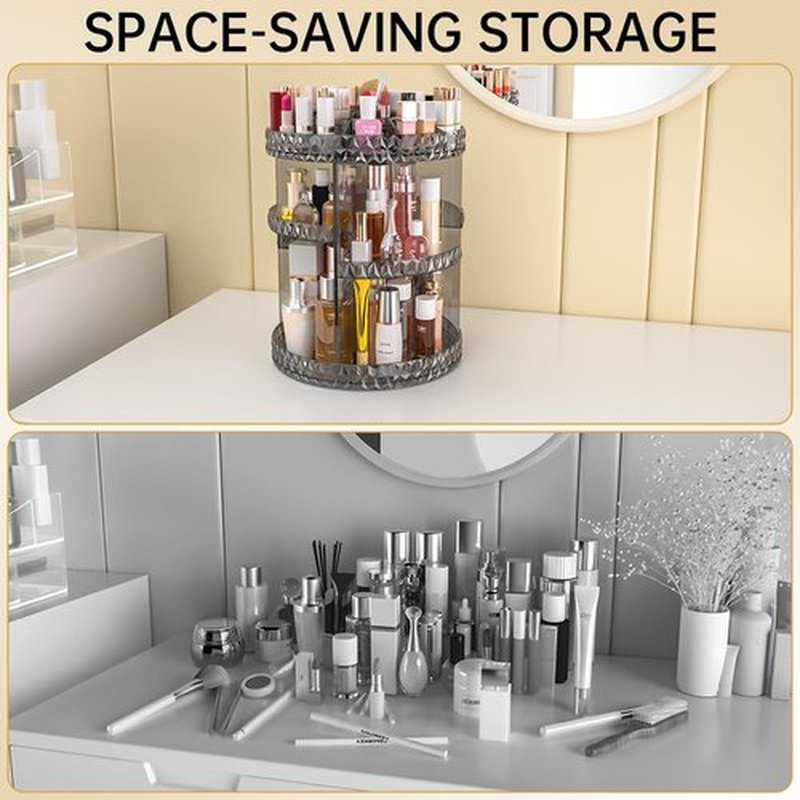 Famitree 360 Rotating Makeup Organizer, DIY Adjustable Makeup Carousel Spinning Holder Storage Rack, Large Capacity Vanity Organizer Skincare Organizers, Organizador De Perfumes (Gray)