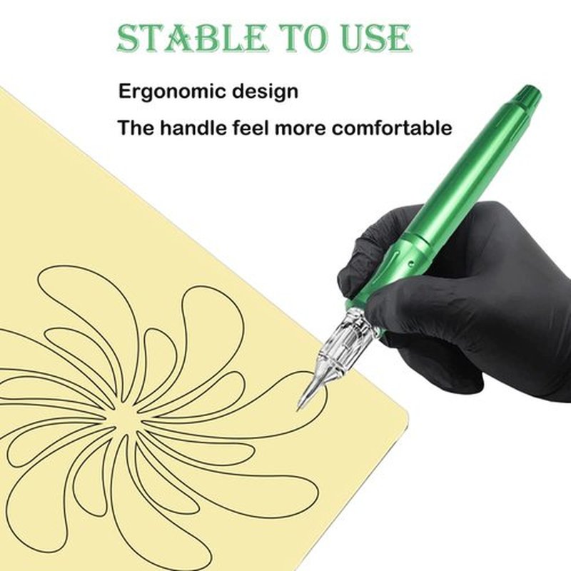 CHIITEK Handpoke Tattoo Kit Metal Manual Tattoo Kit DIY Tattoo Tool Kit For Home Use With Tattoo Ink 20PCS Tattoo Cartridge Needles Green