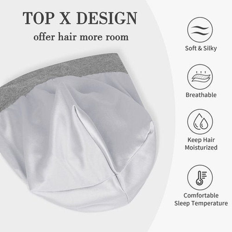 Fittia Satin Hair Bonnet for Sleeping, Silky No Frizzy for Curls Care, Adjustable Strap for Non-Slip, Dreadlocks Cap for Women&Men Light Grey