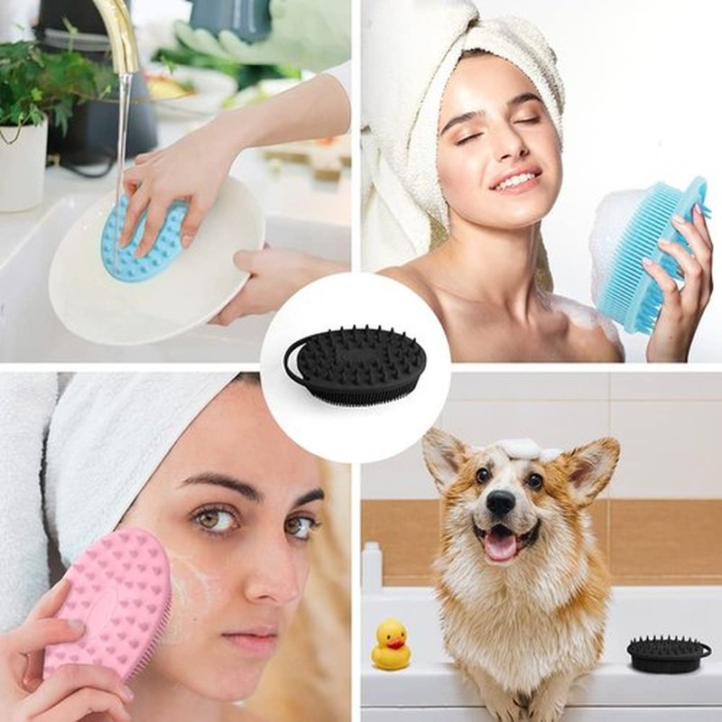 2 in 1 Silicone Body Scrubber Shampoo Brush, Shower Body Scrubber, Silicone Bath Scrubber,Exfoliating Body Scrubber, Scalp Massager, Silicone Loofah Body Scrubber, Clean Sanitary,Rapid Foaming-3 Pack