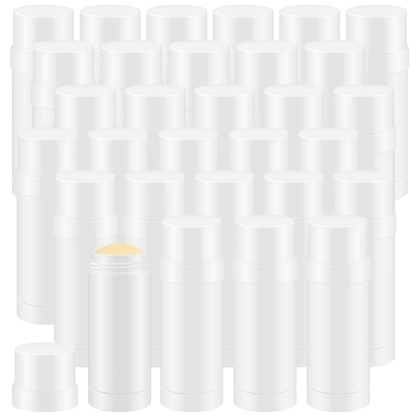 Teenyyou 30 Pcs 60ml/2oz Empty Deodorant Containers Twist Up Filling Bottle Refillable Plastic Deodorant Holder Tube for Homemade Lipstick Sunscreen Balm Lotion Bar (White)