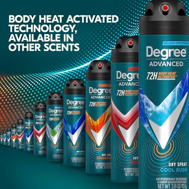 Degree Men Antiperspirant Deodorant Dry Spray Cool Rush 12 Count 72-Hour Sweat and Odor Protection Deodorant for Men With Body Heat Activated Technology 3.8 oz