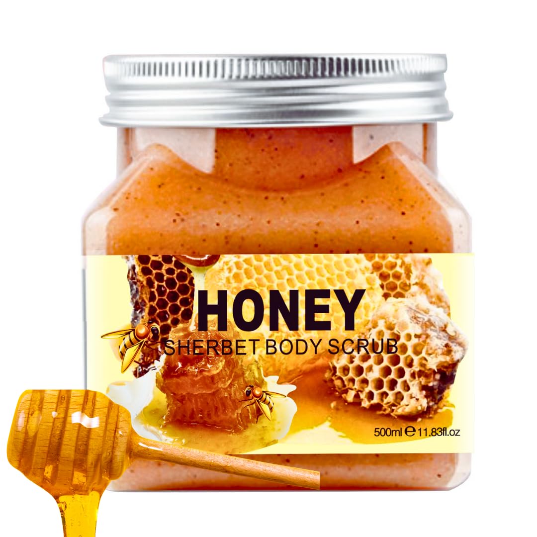 Nielies Honey Body Scrubs 18 Oz-Almond Body Scrub, Exfoliating Body Scrub with Sea Salt, Argan Oil and Vitamic C-Sugar Scrub for Body, Face-Body Scrubs for Women(Honey)