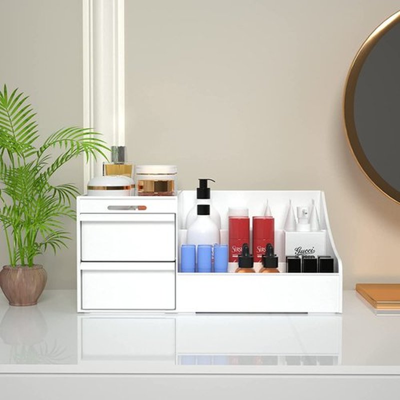 Simbuy Makeup Organizer With Drawers — Countertop Organizer for Cosmetics, Vanity Holder for Lipstick, Brushes, Lotions, Eyeshadow, Nail Polish and Jewelry (White)