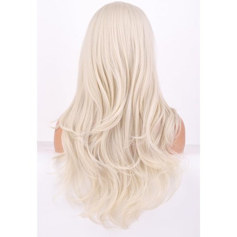 BERON Platinum Blonde Wigs Long Wavy Wig for Women Natural Curly Light Blonde Heat Resistant Synthetic Hair Wigs for Cosplay Party Daily or Used