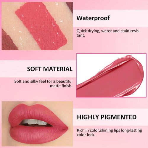 JUAAZIN Brick Red Matte Liquid Lipstick, With Highly Pigmented and Rich Colors Lip Gloss, Long-Lasting Wear Non-Stick Cup Not Fade Waterproof Lipstick Makeup for Women(Brick Red 08#)