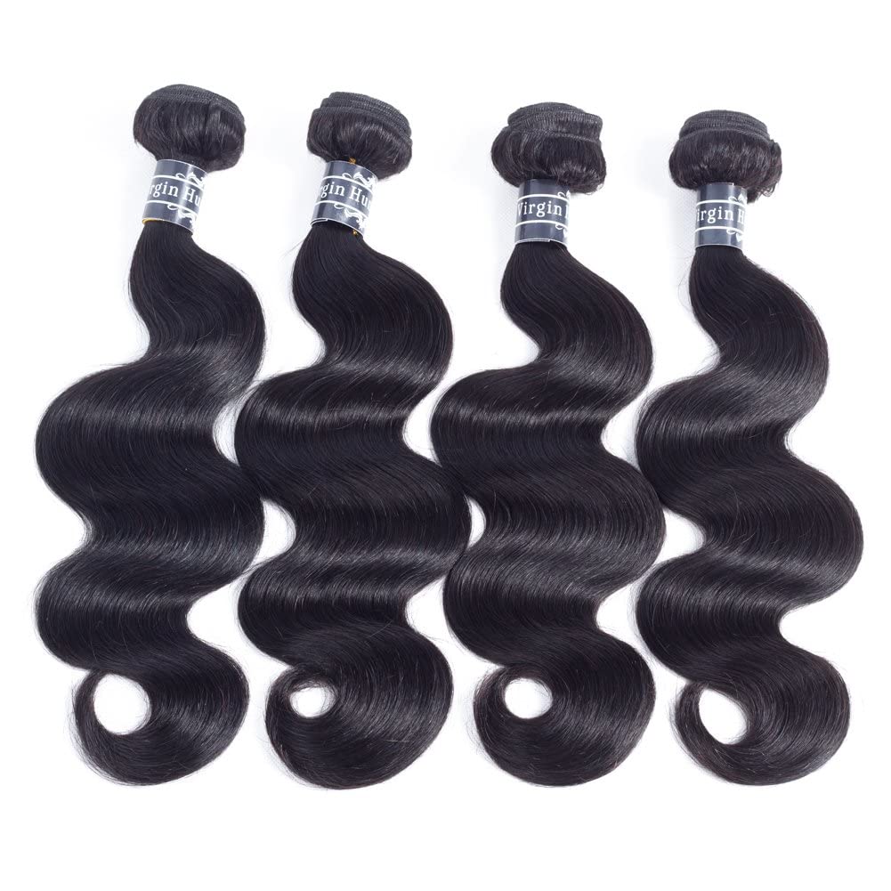Amella Hair Body Wave Bundles Brazilian Virgin Human Hair Bundles 18 20 22 24 inch 10A Body Wave Human Hair 100% Unprocessed Body Wave 4 Bundles Natural Black