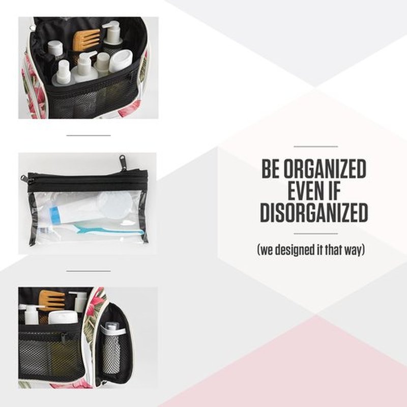 VENTURE 4TH Hanging Travel Toiletry Bag for Women & Men - Travel Organizer with Expandable Compartments & Removable Clear Pouch for Toiletries (Pink Flamingo)