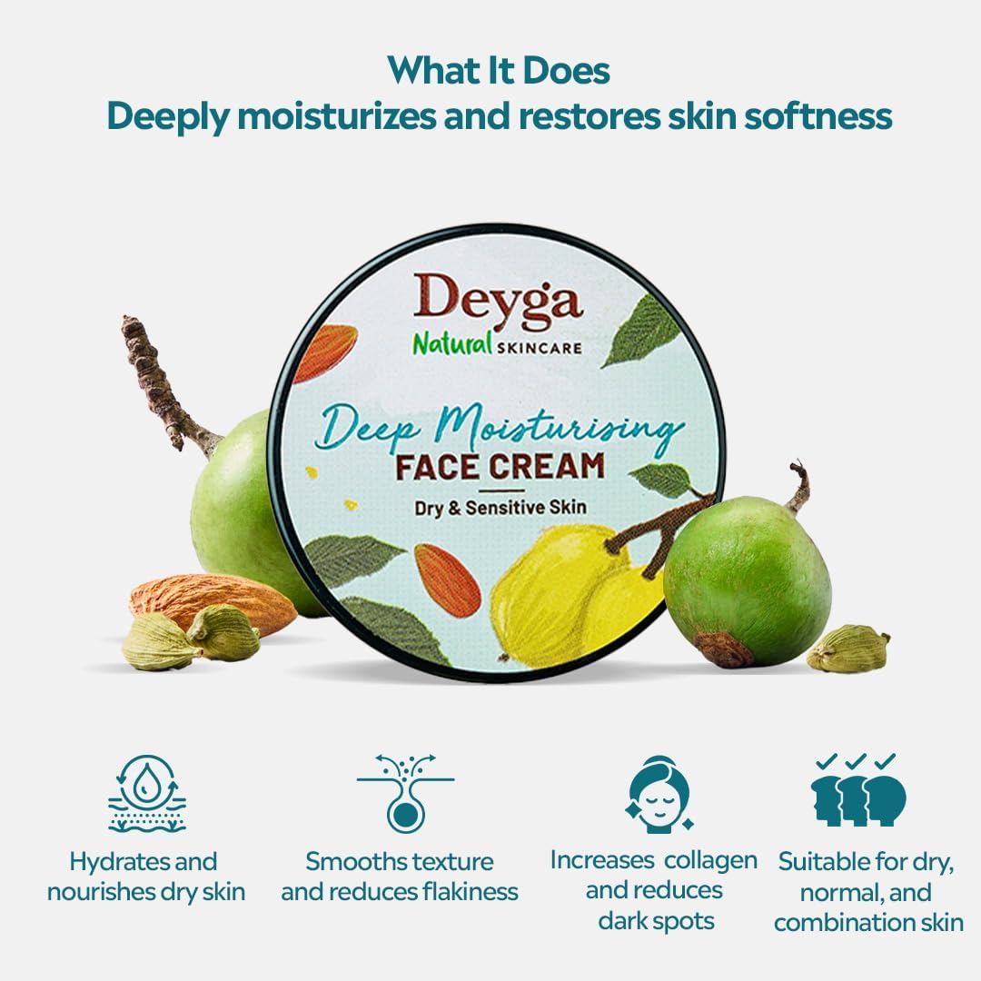 Deyga Deep Moisturising Face Cream – Intensive Hydration for Dry & Sensitive Skin with Marula, Almond & Cardamom – 30g