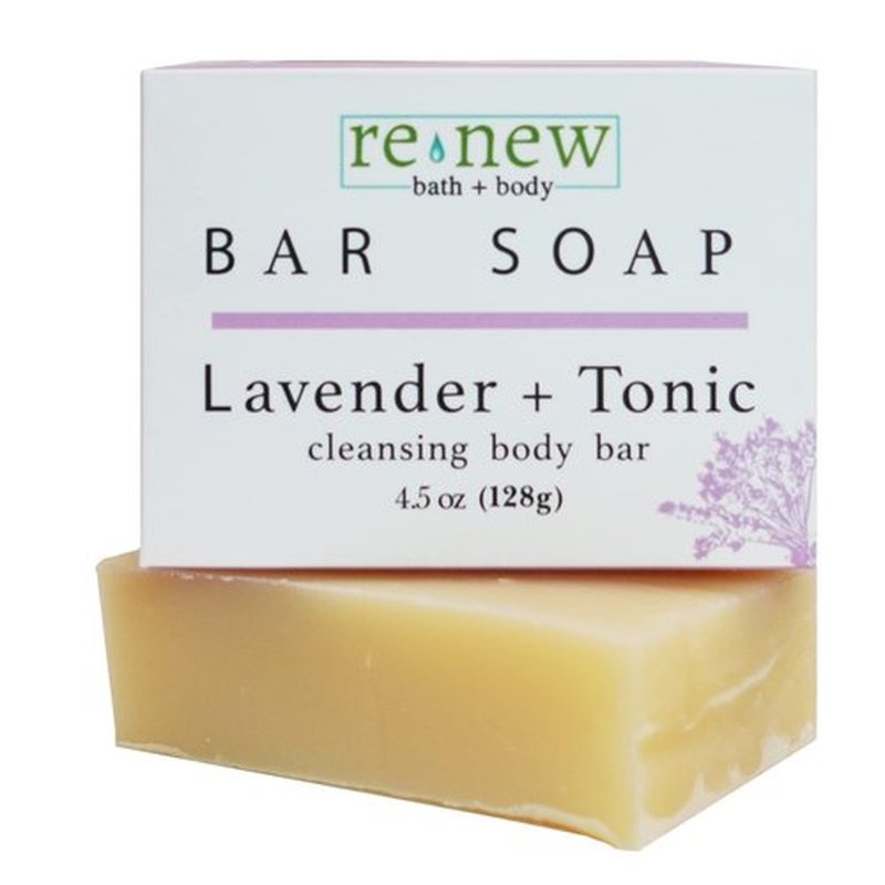 renew bath + body Natural Bar Soap, Lavender & Tonic, Handmade in the USA by Cold Process with a Moisturizing Oil Blend Infused with Shea Butter - 5 Pack, 4.5 ounce bars