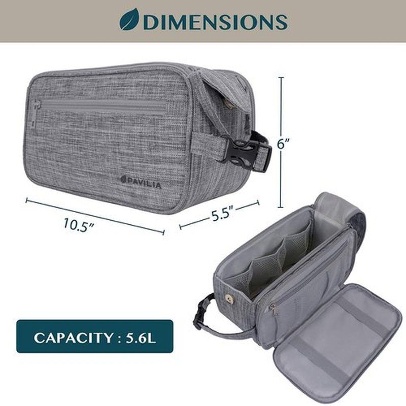 PAVILIA Toiletry Bag for Men, Travel Essentials Shaving Dopp Kit, Mens Travel Bag Toiletries Organizer Case for Grooming, PU Leather Water Resistant Cosmetic Bag Pouch (Heather Grey)