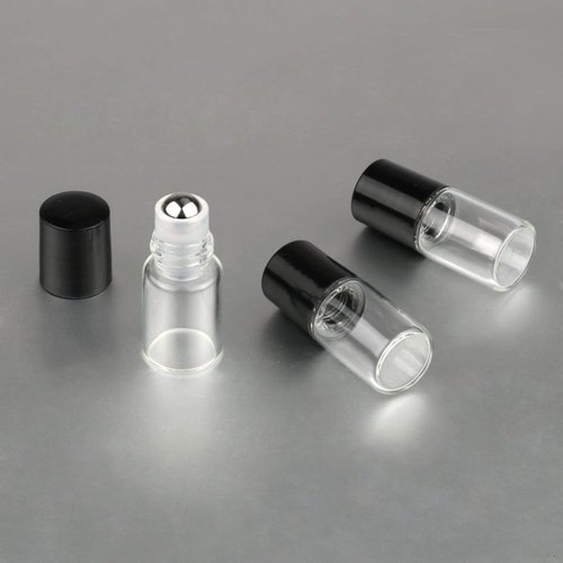Wresty 25 Pcs Clear Glass Mini Roll On Bottles Empty Essential Oil Roller Ball Bottles Perfume Lip Blam Cosmetic Sample Vials Roller Glass Bottles Container With Black Cap (2ml)