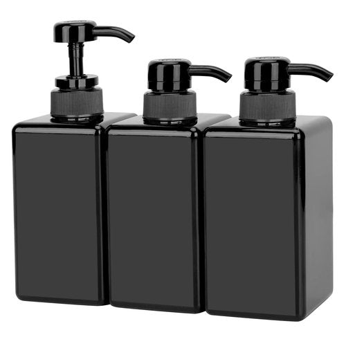 Suream Plastic Shampoo Bottles with Pump 15oz/450ml, Black Bathroom Shampoo and Conditioner Dispenser, Refillable Reusable Empty Pump Press Bottle for Shower, Massage Oil, Lotion, Liquid Soap, 3Pack
