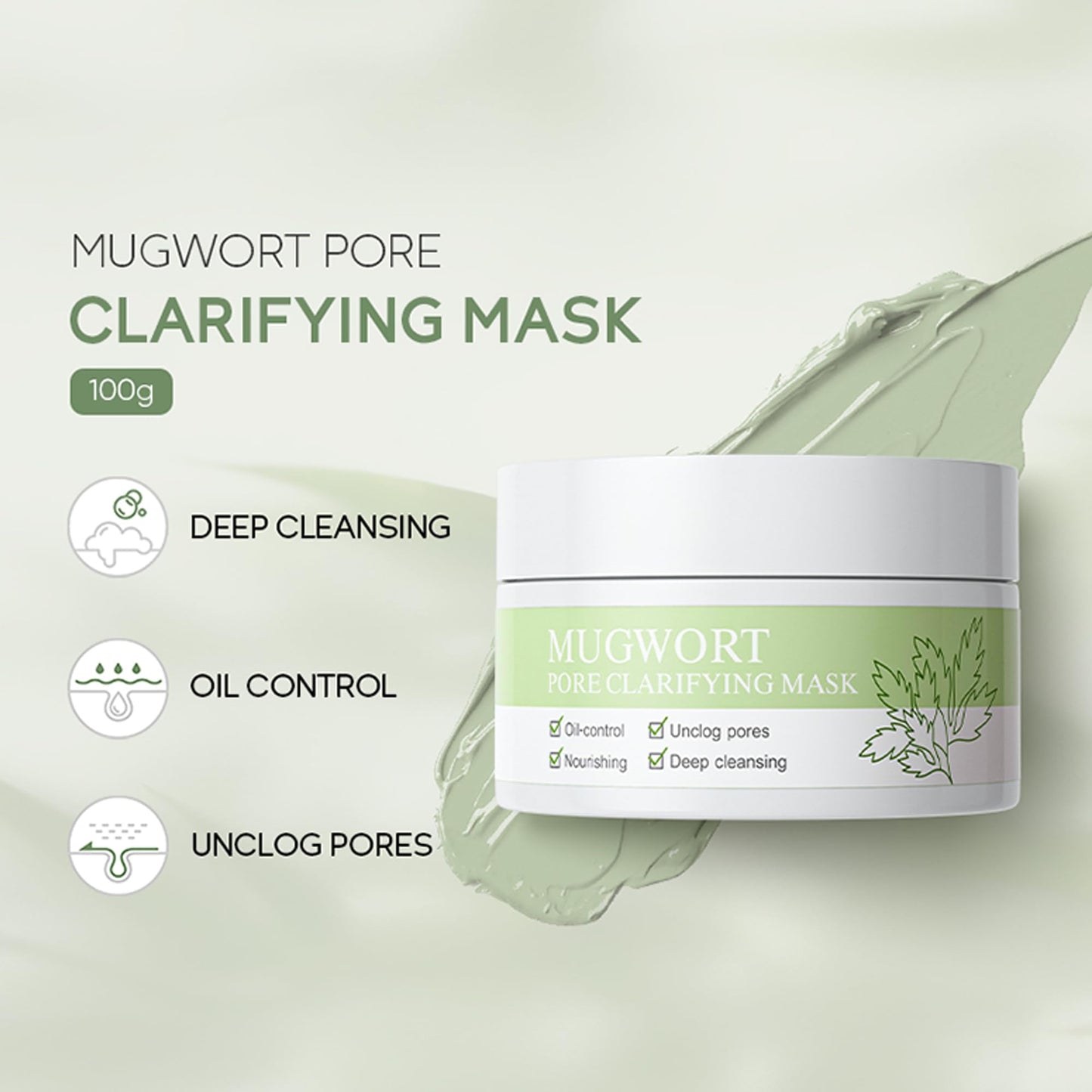 DLZZRS Mugwort Pore Clarifying Mask, Face Exfoliator Targets Clogged Pores, Whitehead & Blackhead Remover, Pore Refreshing Mask Mud Cream Hydrating Wash Off Pack, Pore Cleansing Exfoliator, 3.52 fl.oz