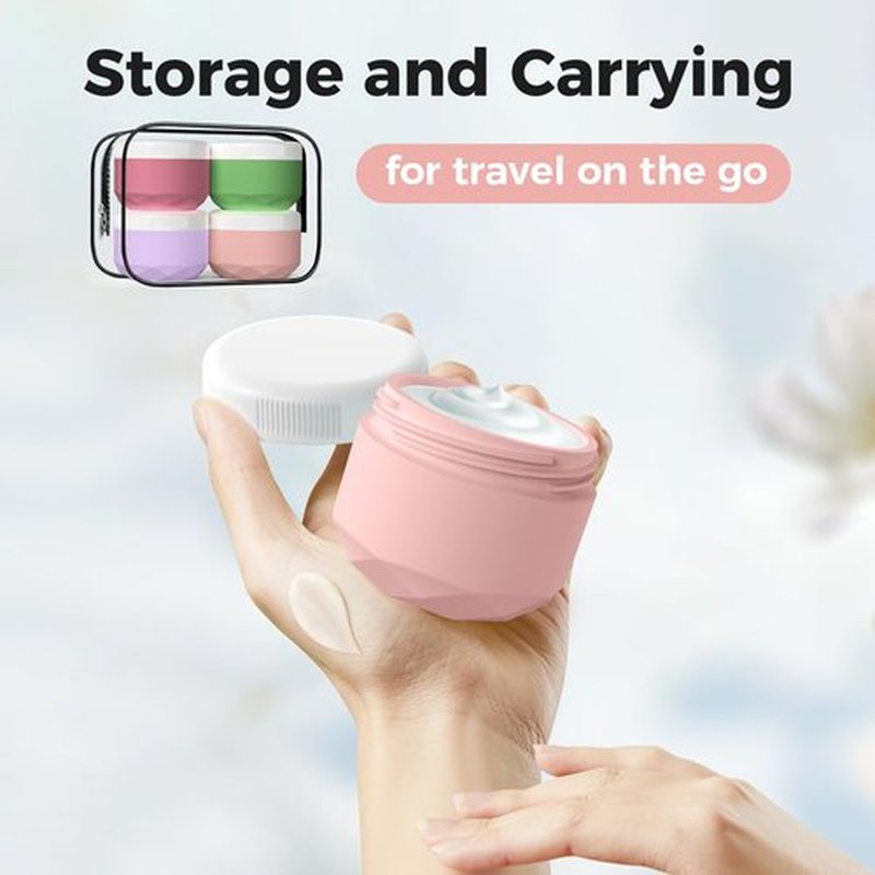 Travel Containers for Toiletries, Silicone Cream Jars TSA Approved 1.7oz Travel Size Containers with Toiletry Bag, Wide Mouth Leak-proof Travel Accessories with Lid for Cosmetic Cream
