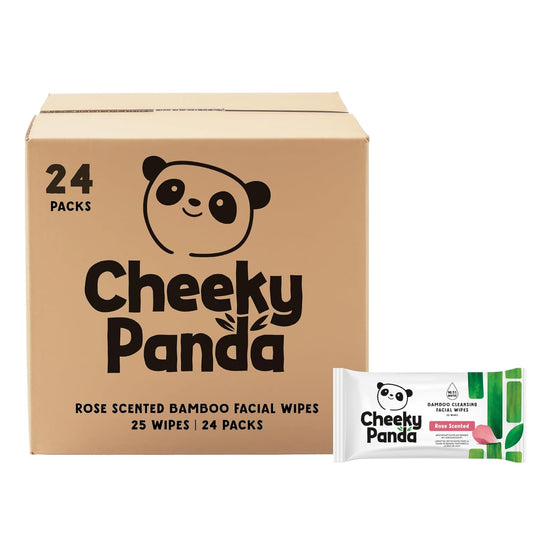 Cheeky Panda Face Cleansing Wipes - Biodegradable Rose Scented Makeup Remover | 24 Packs of 25 Flushable Wipes
