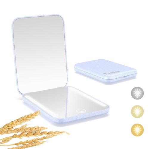 Kintion Rechargeable Pocket Mirror, Wheat Straw Material 1X/3X Magnification Portable Compact Mirror, Handheld Travel Mirror, Small Purse Mirrors for Women, Purple