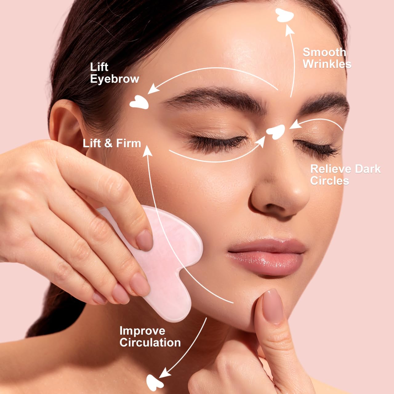 Gadpiparty Natural Jade Gua Sha Facial Massager Tool 3.14X1.96In Pink Scraping Plate for Face Eye Relaxation Skin Hydration Circulation Massage