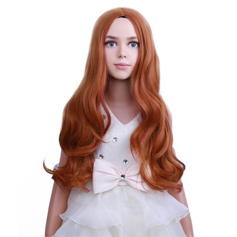 PATTNIUM Dark Orange Wig Kids Child Wig Long Curly Wavy Wig Ginger Wig Middle Part Girls Wig Auburn Wig Heat Resistant Synthetic Hair Wig with Wig Cap