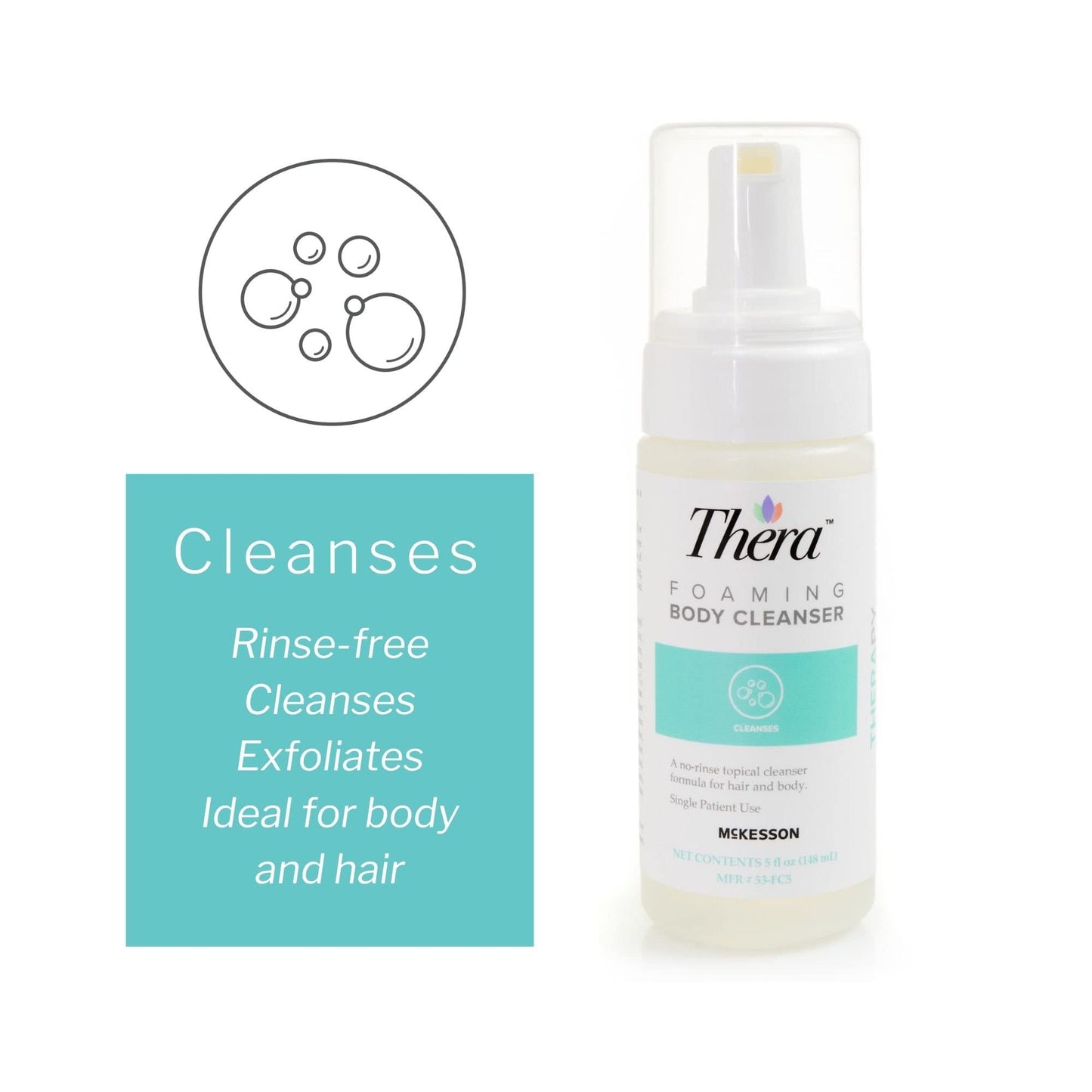 Thera Foaming Body and Hair Cleanser, Rinse-Free Exfoliating Foam, 5 oz, 1 Count