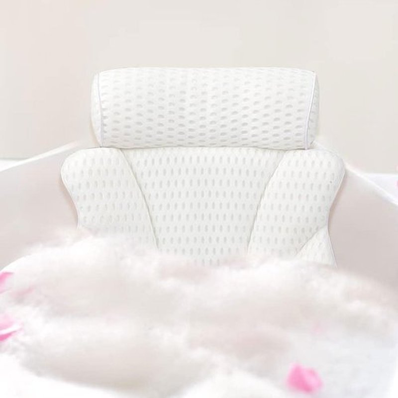 Bath Pillow for Tub, Bathtub Spa Pillow with Neck Head Back Support, Bath Cushion 5D Air Mesh Breathable Bath Pillow for Hot Tub with 6 Strong Suction Cups,Bath Tub Accessories Luxurious, White