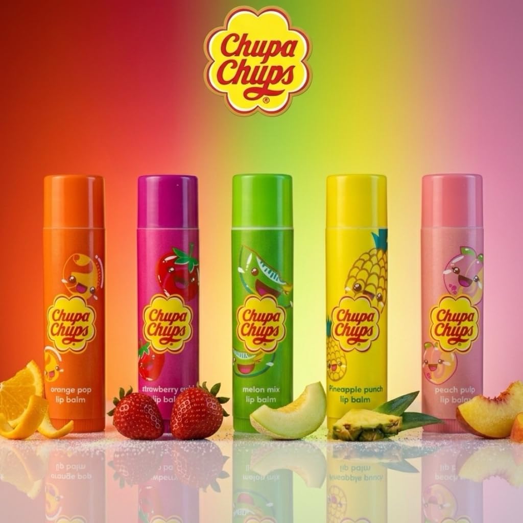 Chupa Chups Lip Balm Collection, 5 Assorted Fruit Flavors, Lip Licking Lip Balms Gift Set