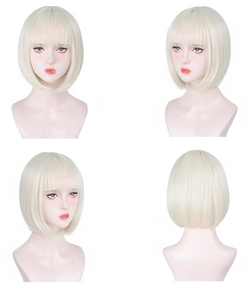 Platinum Blonde Bob Wigs - 12'' Short 613 Bob Wigs for Women Platinum Blonde Bob Wig With Bangs Super Soft and Easy to Wear Straight Bob Wig, Colorful Synthetic Wig for Daily, Cosplay, Halloween