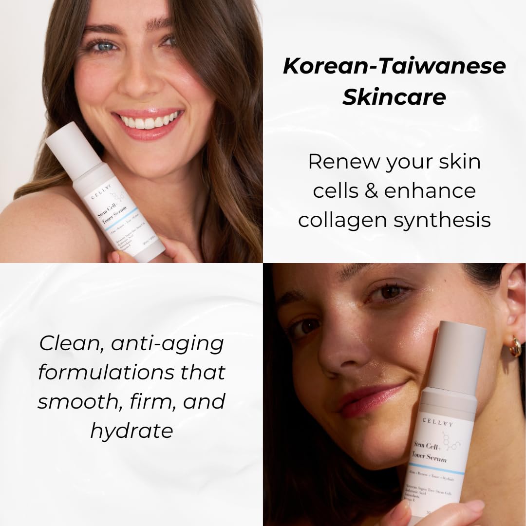 CELLVY Korean Stem Cell + Toner Serum w/Moroccan Argan Tree Stem Cells, Hyaluronic Acid & Antioxidants, Firming, Hydrating, Anti-Aging, Boosts Collagen Production, Cooling w/Aloe Vera