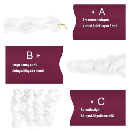4 Packs French Curly Braiding Hair 24 Inch Loose Wave Spiral Curly Crochet Hair for Black Women Pre Stretched Braiding Hair with Curly Ends, white#