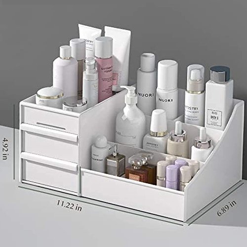 skin care organizer,Makeup Desk Organizer With Drawers,Countertop Organizer for Cosmetics,Vanity brush with Holder for Lipstick, Brushes, Eyeshadow, and Jewelry Desktop Finishing Dresser (Pink)